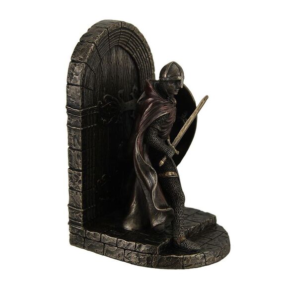 Maltese Crusader Statue in Armor Guarding Door Holding Shield & Sword Bookend - Picture 2 of 3